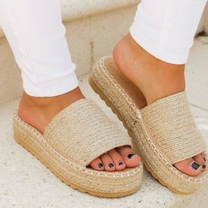 Elegant Tan Espadrille Slide Sandals